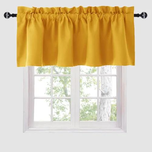 Vista 17 de Hiasan Cortinas opacas con cenefa para oscurecimiento sólido de habitación, cenefas con bolsillo para barra, para ventanas, 42 x 12 pulgadas