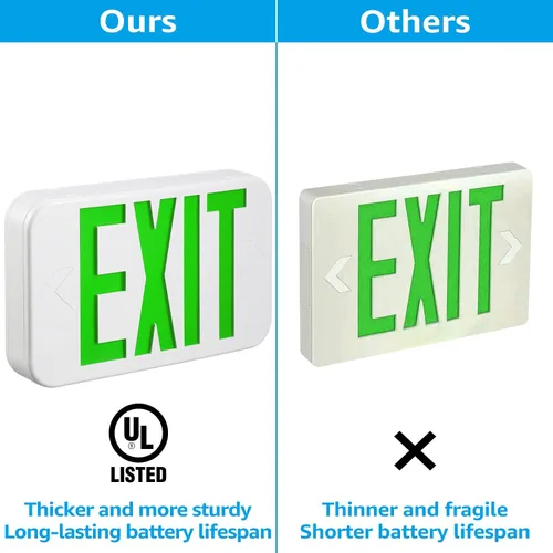 Vista 3 de TORCHSTAR Señal de salida LED, luz de salida de emergencia con batería de respaldo, doble cara, UL 924, CA 120/277V, ubicación húmeda, luces de Verde