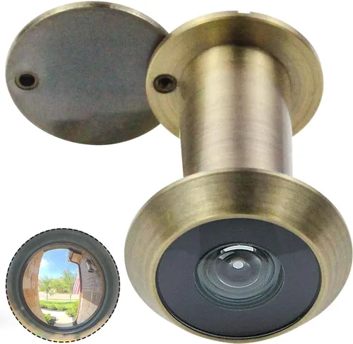 Earl Diamond - Mirillas para puerta, mirilla de visor de puerta de latón macizo de 200 grados con cubierta de privacidad giratoria resistente para