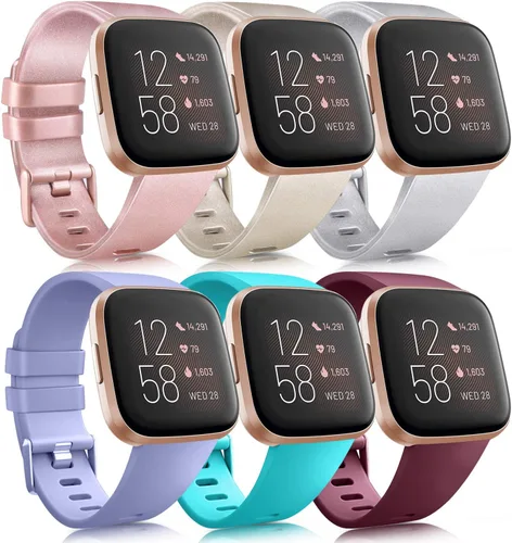 Vista 16 de Paquete de 6 correas deportivas compatibles con Fitbit Versa 2 / Fitbit Versa / Versa Lite / Versa SE, correas de repuesto clásicas de silicona