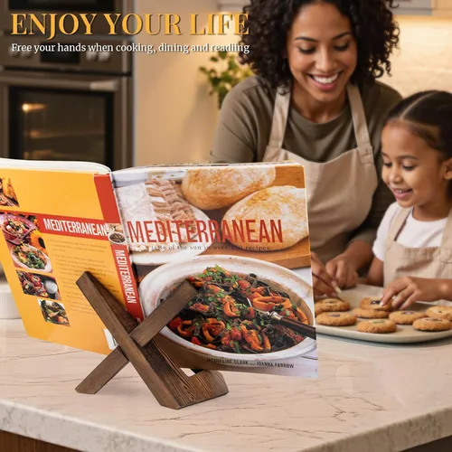 Vista 2 de PUERSI - Soporte para libros de cocina para la cocina, soporte para libros de recetas para la encimera de la cocina, soporte de madera para libros