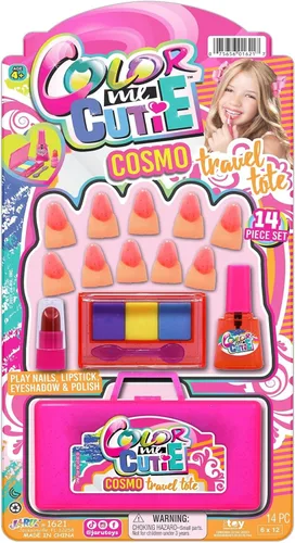 JA-RU Juguete de maquillaje para niñas (1 kit de belleza), paleta de sombras de ojos, lápiz labial de juguete, brillo de uñas, uñas postizas. Juego