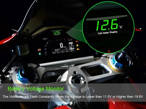 Vista 3 de Kinstecks - Voltímetro digital de motocicleta de 12 V CC con pantalla LED, medidor de voltaje para motocicleta, coche, batería, monitor de voltaje