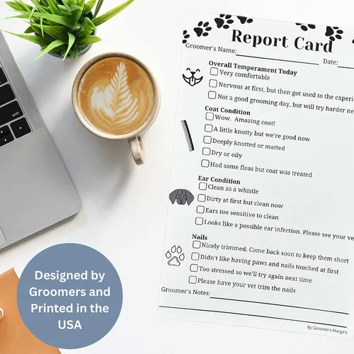 Vista 4 de Tarjetas de calificaciones de aseo de perros (bloc de 100 unidades, 5.5 x 8.5 pulgadas) para peluqueros de mascotas para salón de aseo