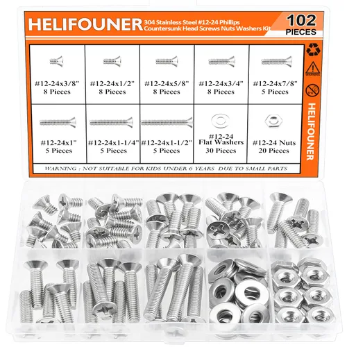 Vista 10 de Kit surtido de 50 tornillos Phillips de cabeza avellanada de 1/4-20 x 1/2 pulgadas, 3/4 pulgadas, 1-1/4 pulgadas, rosca gruesa, totalmente roscada a