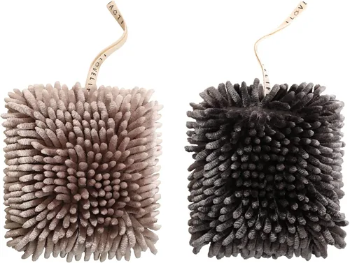 Paquete de 2 toallas de mano colgantes de chenilla, toallas de mano de microfibra súper absorbentes, toallas de mano de felpa suave de secado rápido