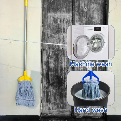 Vista 3 de Paquete de 3 cabezales de repuesto para fregona comercial, de algodón resistente, color azul, reutilizables, para uso residencial industrial