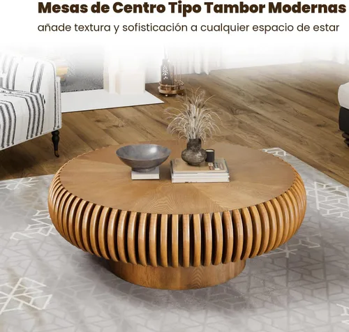 Vista 4 de Mesa de centro redonda moderna de tambor de 31.5 pulgadas