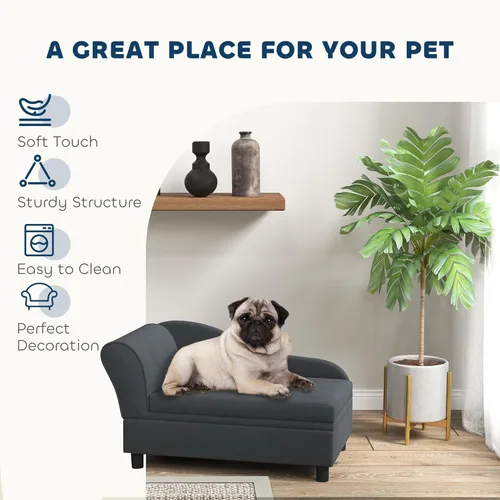 Vista 3 de PawHut Sofá cama de lujo para perros con almacenamiento oculto, sofá cama pequeño para perros con espuma suave de 2 pulgadas, muebles modernos