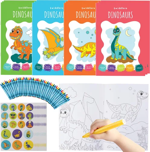 Vista 10 de THE TWIDDLERS - Paquete de 12 libros para colorear con 48 crayones y 216 calcomanías (animales de granja) - Mini libros para colorear para niños