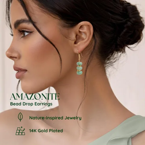 Vista 2 de Gempires - Aretes ligeros con cuentas hechas a mano, hipoalergénicos, chapados en oro, aretes colgantes para mujer