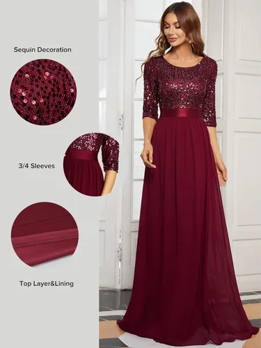 Vista 5 de Ever-Pretty 0683 - Vestido largo de noche con lentejuelas y cuello redondo para mujer
