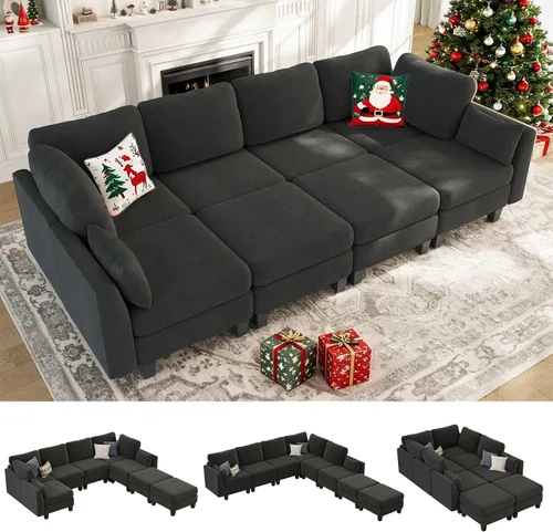 Vista 16 de Sofá seccional con sofá cama, sofá modular de 6 plazas, cómodos sofás seccionales convertibles, sofás convertibles con otomanos, sofás seccionales