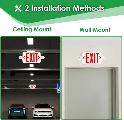 Vista 5 de Gruenlich Combo de señal de salida LED con luces de emergencia, cabezales ajustables y doble cara, respaldo de batería, calificación UL 924, CA