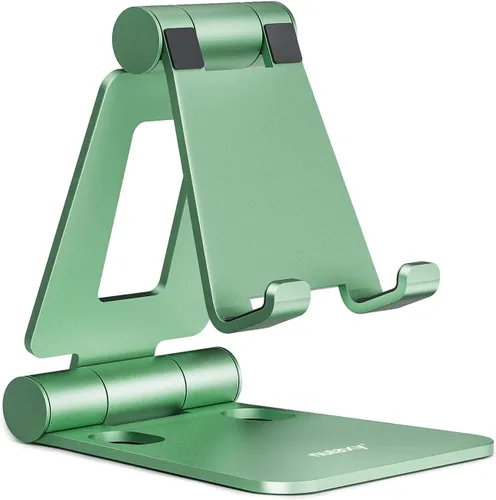Vista 13 de Nulaxy Soporte plegable doble para teléfono celular, totalmente ajustable, plegable, soporte para teléfono de escritorio, base compatible con iPhone