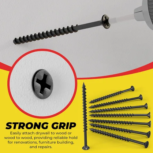 Vista 5 de Qualihome tornillos de punta afilada y rosca gruesa, tornillos cabeza trompeta núm. 2 para desarmador Phillips, 1 libra, negro, ideal