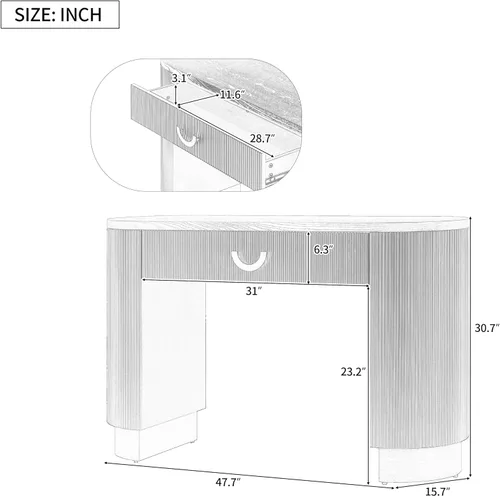Vista 2 de Mesa consola moderna con diseño acanalado vertical, mesa de entrada de almacenamiento compacta con cajón funcional para sala de estar Negro-ww33