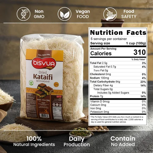 Vista 2 de BISVUA Premium Kataifi Seco 500g (17.6 oz) - Perfecto para Relleno de Chocolate Viral de Dubái, Postres Rellenos de Kataifi y Crema de Pistacho