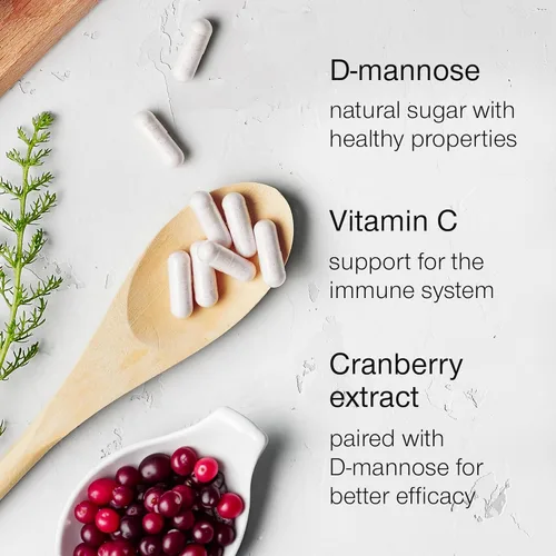 Vista 4 de D-Mannose - Cápsulas de 1000 mg de manosa D con extracto de arándano y vitamina C - 60 cápsulas de 500 mg de alta resistencia - Salud del tracto
