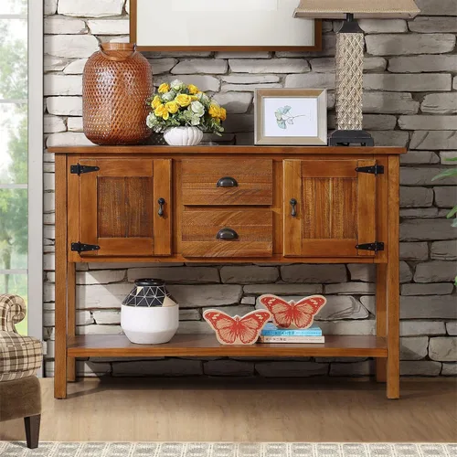 LKTART Aparador de 48 pulgadas, gabinete de buffet de granja con cajones de almacenamiento y estante inferior para sala de estar, cocina, entrada,