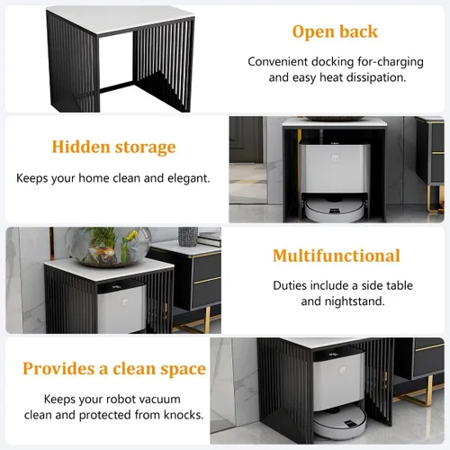 Vista 5 de Sweeping Robot Storage Rack with Slate Tabletop, Living Room Storage Shelf - Robot Vacuum Hidden Cabinet, Entryway Hallway Robot Vacuum Cleaner Beige