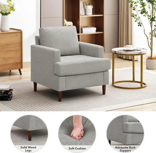 Vista 5 de Silla decorativa de mediados de siglo, sillón moderno de tela de lino para sala de estar, cómodas sillas tapizadas de lectura para dormitorio, sofá