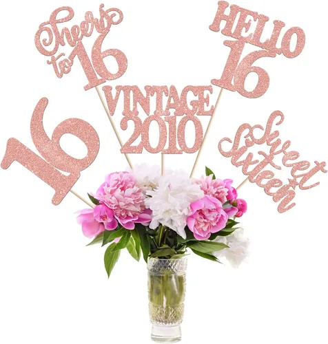 Vista 76 de 15 piezas de centro de mesa de feliz cumpleaños número 10 palos de diez dígitos dobles vintage 2015 centros de mesa de flores palos saludos a 10
