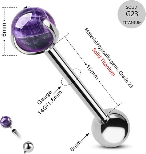 Vista 3 de CM Crareesi Mania Anillo de lengua de titanio 14G Piercing de pezón de titanio sólido G23 0.630 in