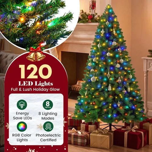Vista 5 de NEWBULIG Árbol de Navidad preiluminado de 4.5 pies con bayas rojas Verde