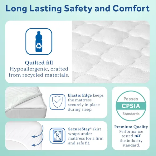 Vista 4 de Sealy Baby Protector de colchón impermeable con protección contra manchas, funda de sábana bajera silenciosa con parte superior acolchada de mezcla