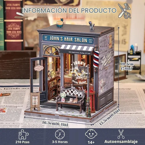 Vista 4 de Cutefun - Kit de rincón de libros - Kit de casa en miniatura DIY para adultos y adolescentes, kit de rompecabezas de madera 3D en miniatura con LED