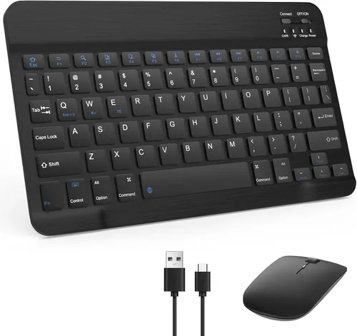 Combo de teclado y mouse Bluetooth, diseño QWERTY, teclado inalámbrico ultradelgado de 10 pulgadas, sin retrasos, teclado silencioso compatible con