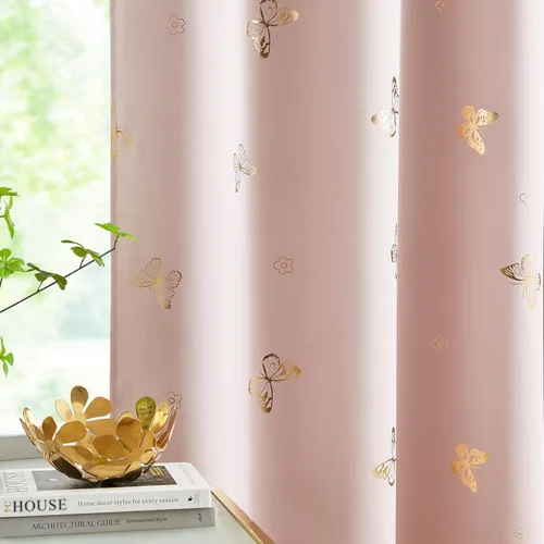 Vista 12 de Jubilantex Cortinas opacas con diseño de mariposa dorada, 80 % rosa, 54 01 # Lavanda Rosa Dorado/80% Blackout