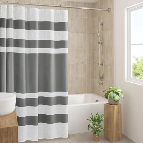 Vista 42 de Cortina Madison Park Spa Waffle de ducha con tela combinada y tratamiento 3M Scotchgard para control de humedad, decoración moderna para el baño