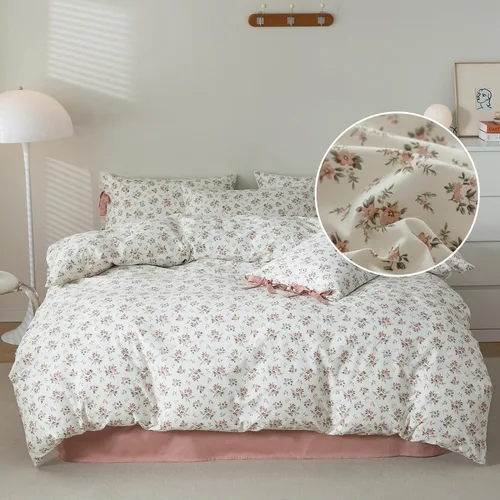 Vista 29 de EAVD Juego de edredón floral con volantes estilo jardín francés Full microfibra suave y esponjosa elegante shabby chic juego de ropa de cama floral
