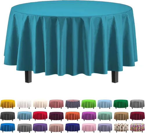 Vista 49 de Exquisito paquete de 4 manteles de plástico blanco desechables de 84 pulgadas de Party Solids - Mantel redondo desechable para fiestas - Manteles