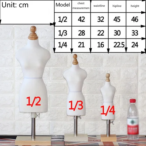 Vista 2 de Black Female Dress Form Mannequin Torso with Wooden Base Stand - Ideal for Sewing, Dressmaking, Tailoring, and Crafting - 1/3 Scale Adjustable Body