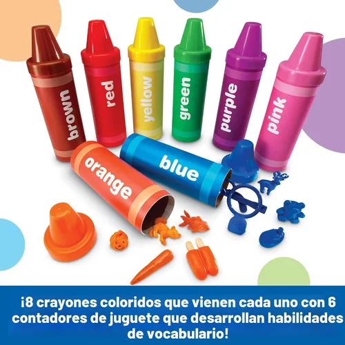 Vista 4 de Learning Resources, Crayones tipo arco iris, varios colores, 56 piezas Color Sorting and Matching Toddler Toys, Color Toy for Toddlers, Fine Motor