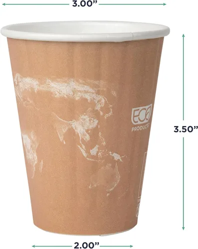 Vista 3 de ECO PRODUCTS Tazas de café desechables aisladas compostables World Art 8 onzas, paquete de 40, vaso de papel caliente renovable de doble pared