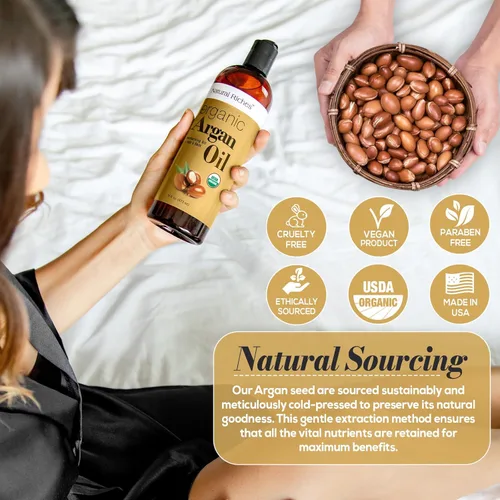 Vista 3 de Natural Riches Aceite de argán orgánico de Marruecos, 16 onzas, aceite penetrante para el cabello, suero hidratante profundo para cabello seco