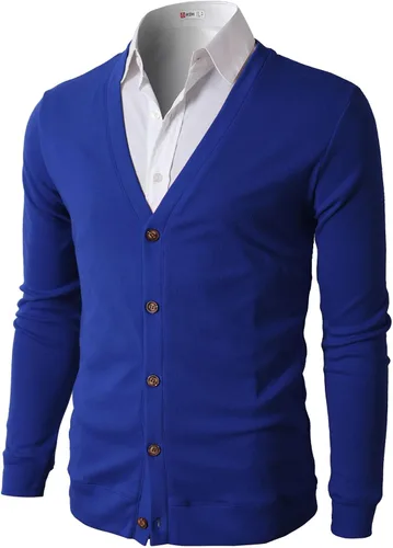 Vista 6 de H2H Cárdigans casuales ajustados para hombre, cuello en V, diseño básico, manga larga, con botones Gris