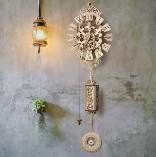 Vista 4 de Wood Trick Pendulum Wall Clock Kit Wooden 3D Puzzles for Adults to Build - 3D Wall Clock Mechanical Model - 42x12 in - Engineering DIY Project