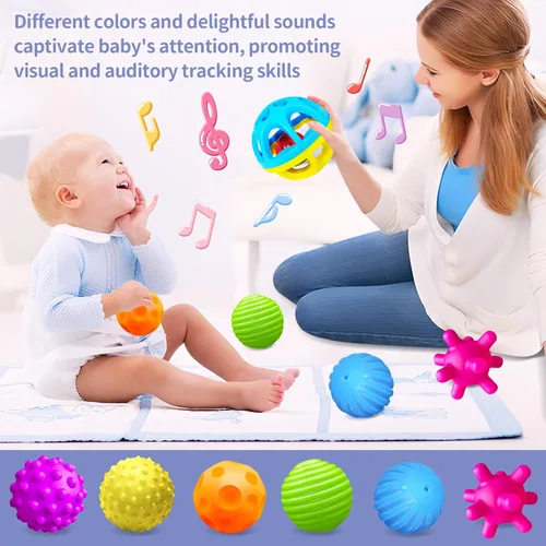 Vista 6 de Bolas sensoriales – Juguetes Montessori, múltiples texturas para niños pequeños, juguetes sensoriales para bebés de 1 a 3 años, bolas de bebé que