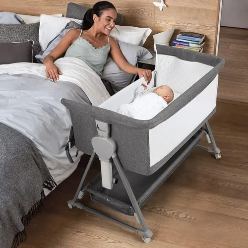 Vista 10 de Cowiewie Moisés Junto a la Cama, Moisés para Bebé con 7 Alturas Ajustables, Moisés Junto a la Cama para Bebé con Almacenamiento, Malla Transpirable