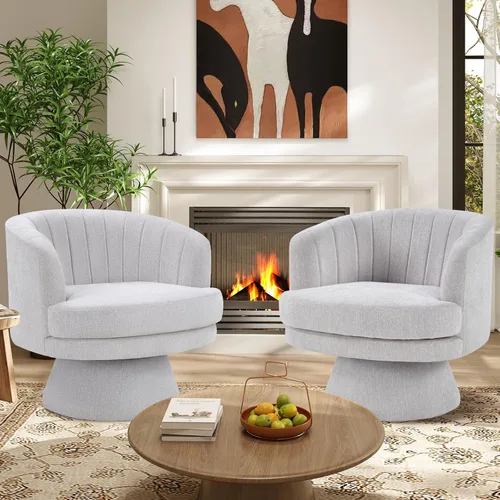 Vista 10 de IOMOR Silla giratoria de tocador con diseño de barril, silla moderna de mediados de siglo para sala de estar, dormitorio, espacios pequeños, silla