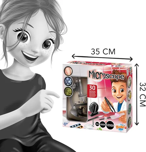 Vista 3 de Buki France Kit STEM de microscopio para principiantes – 200x a 1200x de aumento Microscopio de metal con luz LED y 30 experimentos Incluye
