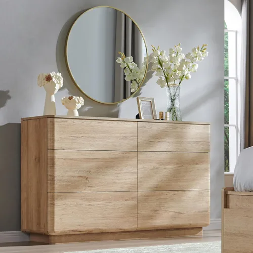 Vista 10 de ACCOHOHO Cómoda moderna de 5 cajones para dormitorio, cómoda de madera de 42 pulgadas de alto con gran almacenamiento, cómoda sin asas para sala