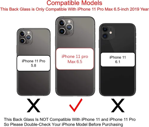 Vista 2 de 11 Pro Max - Carcasa trasera de repuesto para iPhone 11pro Max (6.5 pulgadas) con cinta preinstalada y herramientas de reparación (verde medianoche)