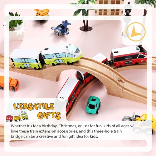 Vista 6 de Kigley Vía de tren de madera Expansión de madera Accesorios de pista de tren Puente de madera para la mayoría de ferrocarriles de juguete