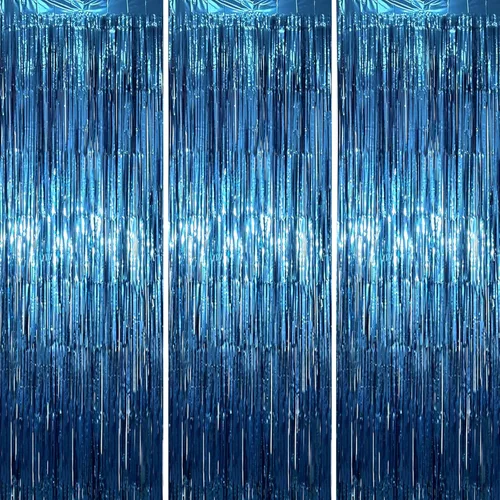 Vista 30 de Voircoloria - Cortinas de 3.3 x 6.6 pies con flecos de papel de aluminio, decoraciones de fiesta con serpentinas, telón de fondo con flecos